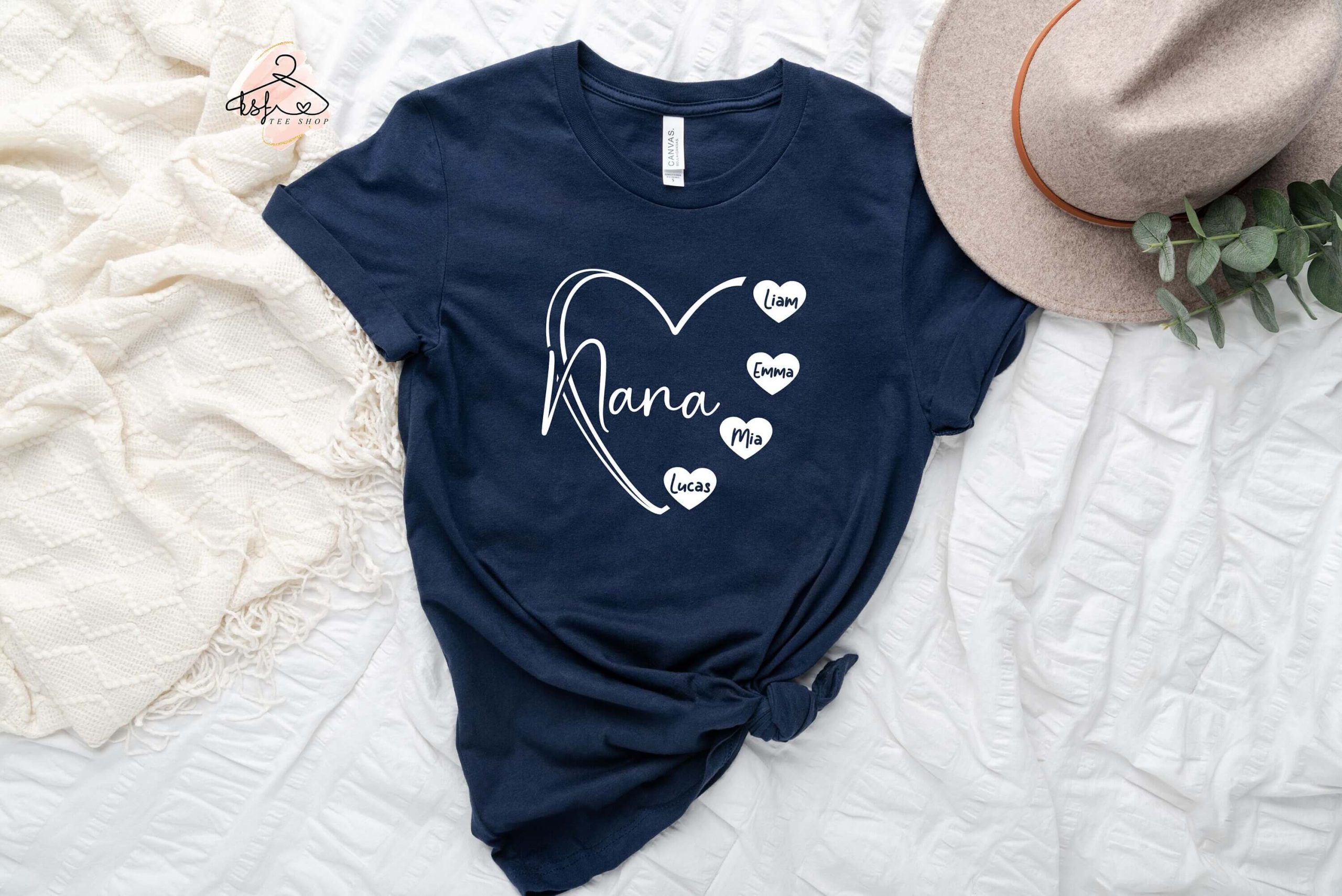 Custom Nana Heart Shirt with Kids' Names - Personalized Grandma Tee - Nana Gift for New or Cool Grandmas