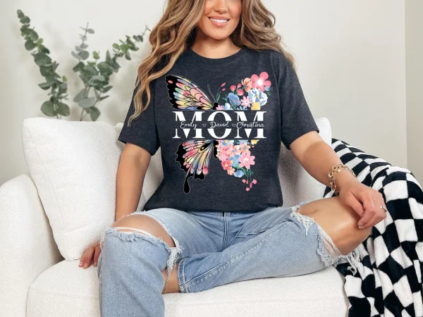 Personalized Butterfly Mom Shirt, Floral Mama Tee, Mothers Day T-shirt, Mama Shirt - Image 2