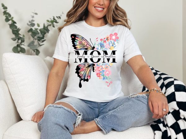 Personalized Butterfly Mom Shirt, Floral Mama Tee, Mothers Day T-shirt, Mama Shirt - Image 3