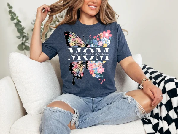Personalized Butterfly Mom Shirt, Floral Mama Tee, Mothers Day T-shirt, Mama Shirt - Image 4