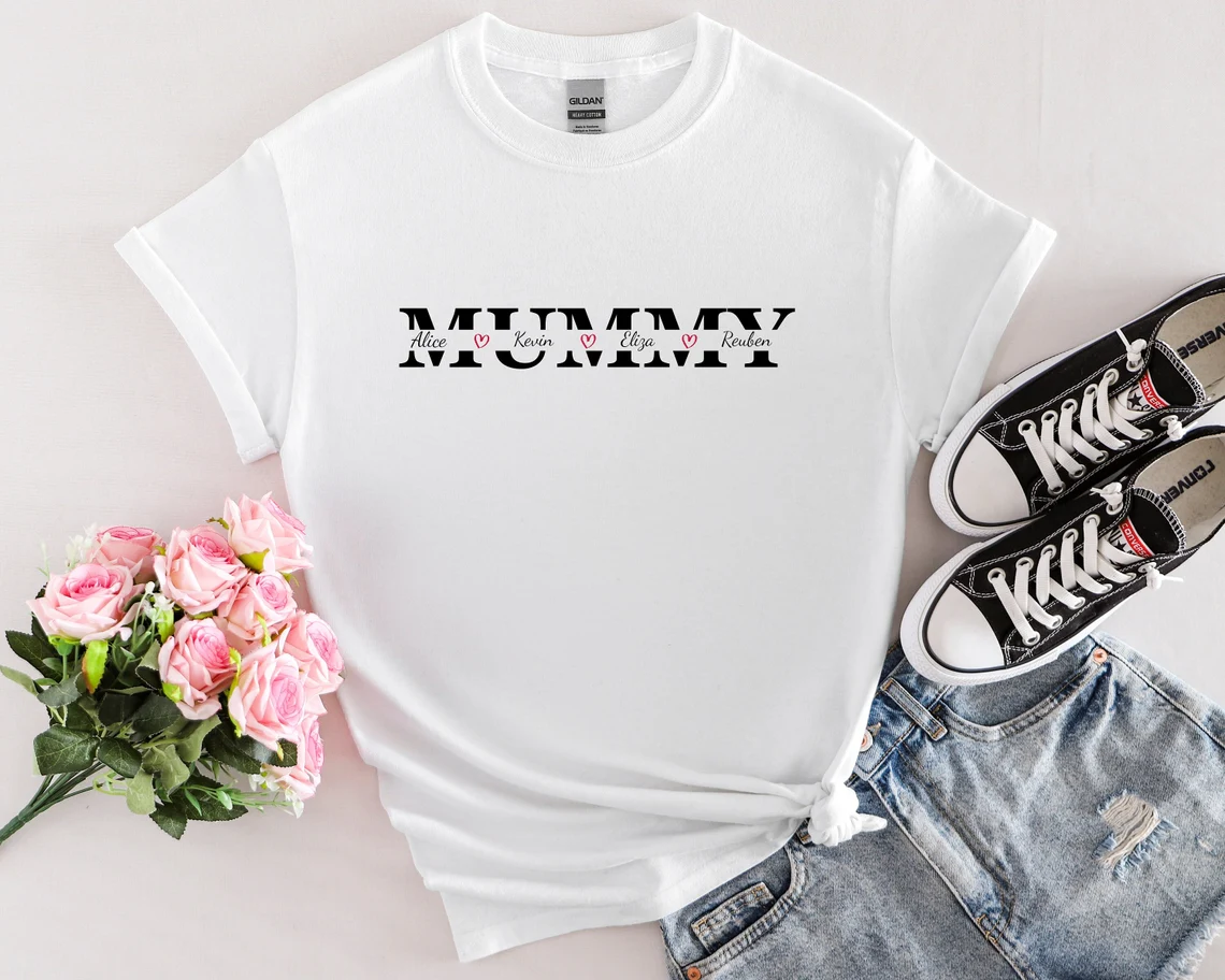 Custom Mummy T-shirt with Kids Names, Mother's Day Gift, Mama Birthday Gift, Personalized Mummy T-shirt