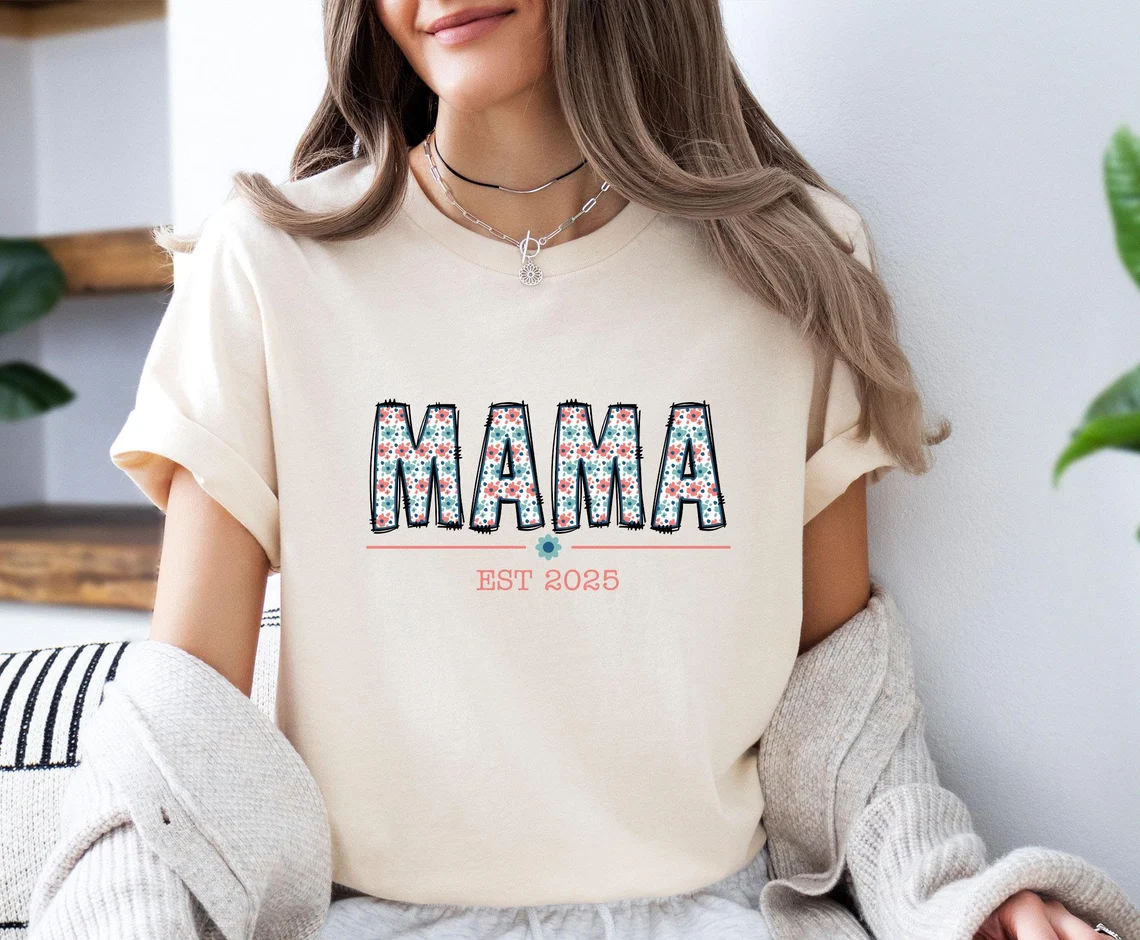Floral Mama Shirt, Mothers Day T-shirt, New Mama Tee, Doodle Letters Mama, Personalized Mum T shirt