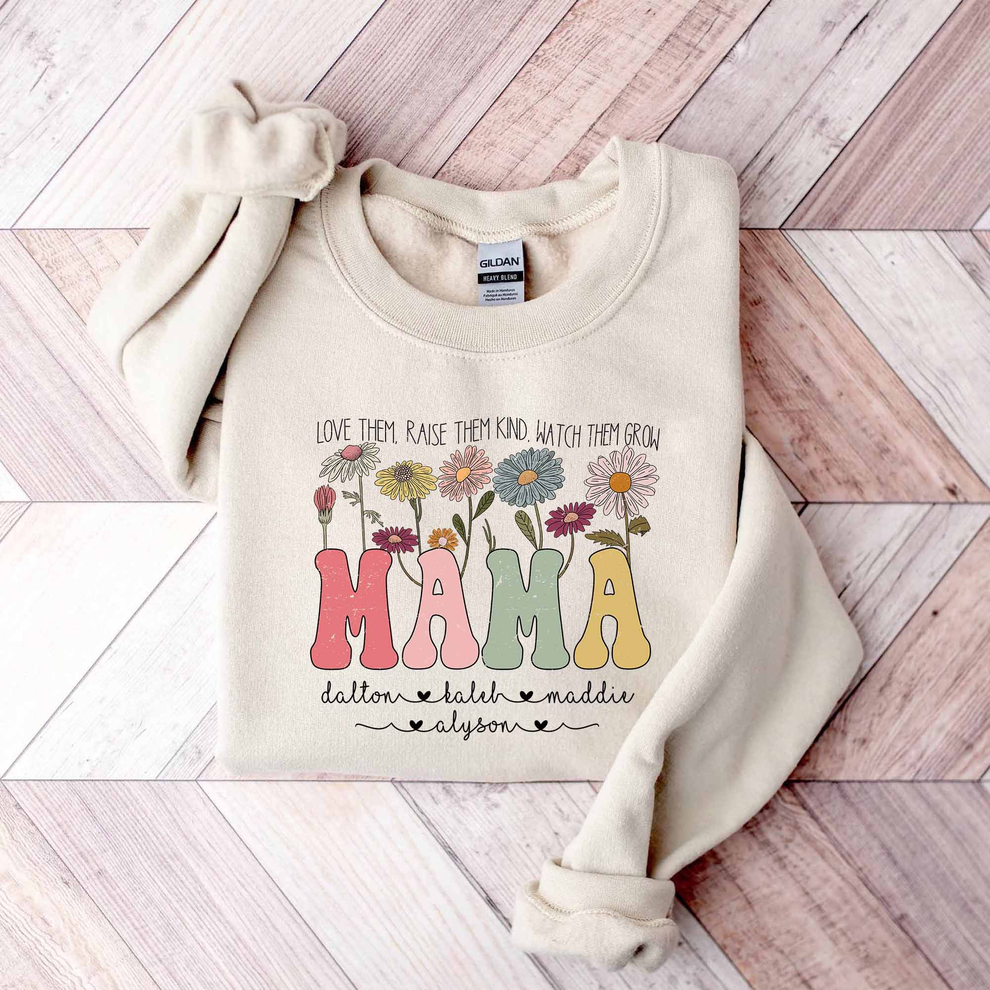 Retro Mama Mother's Day Sweatshirt, Custom Mama Shirt With Kids Names, Wildflowers Mama Shirt
