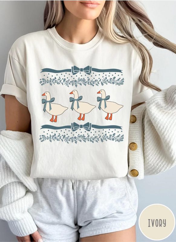 1980s Blue Ribbon Goose With Hearts Ugly, Vintage Original Shirt Bows and Adorable Doodle Hearts Animal Lover T-Shirt ? The Best Mother 's Day Gift