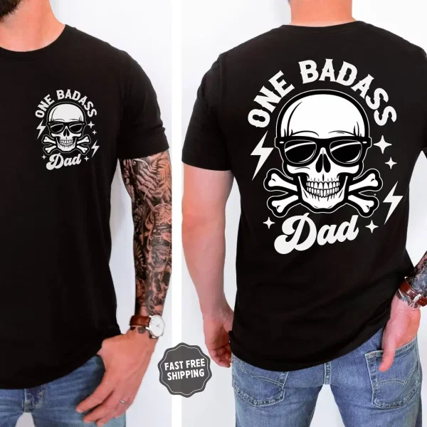 Badass Dad, Rocker Dad Gifts, Funny Fatherhood T-Shirt, Skeleton Dad Shirt, The Best Father's Day Gift - Image 3
