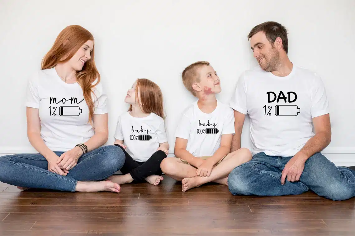 Battery Family Matching T-Shirts, Low Battery Full Battery Family Shirts, Mommy And Me, Dad And Son, The Best Family Matching Gift
