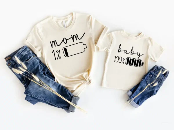 Battery Family Matching T-Shirts, Low Battery Full Battery Family Shirts, Mommy And Me, Dad And Son, The Best Family Matching Gift - Image 3