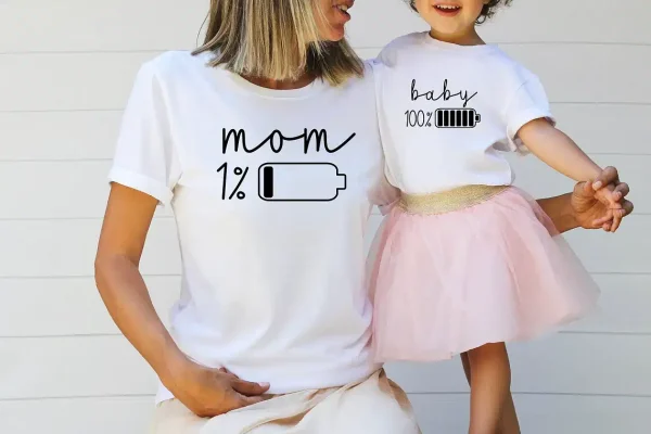 Battery Family Matching T-Shirts, Low Battery Full Battery Family Shirts, Mommy And Me, Dad And Son, The Best Family Matching Gift - Image 2