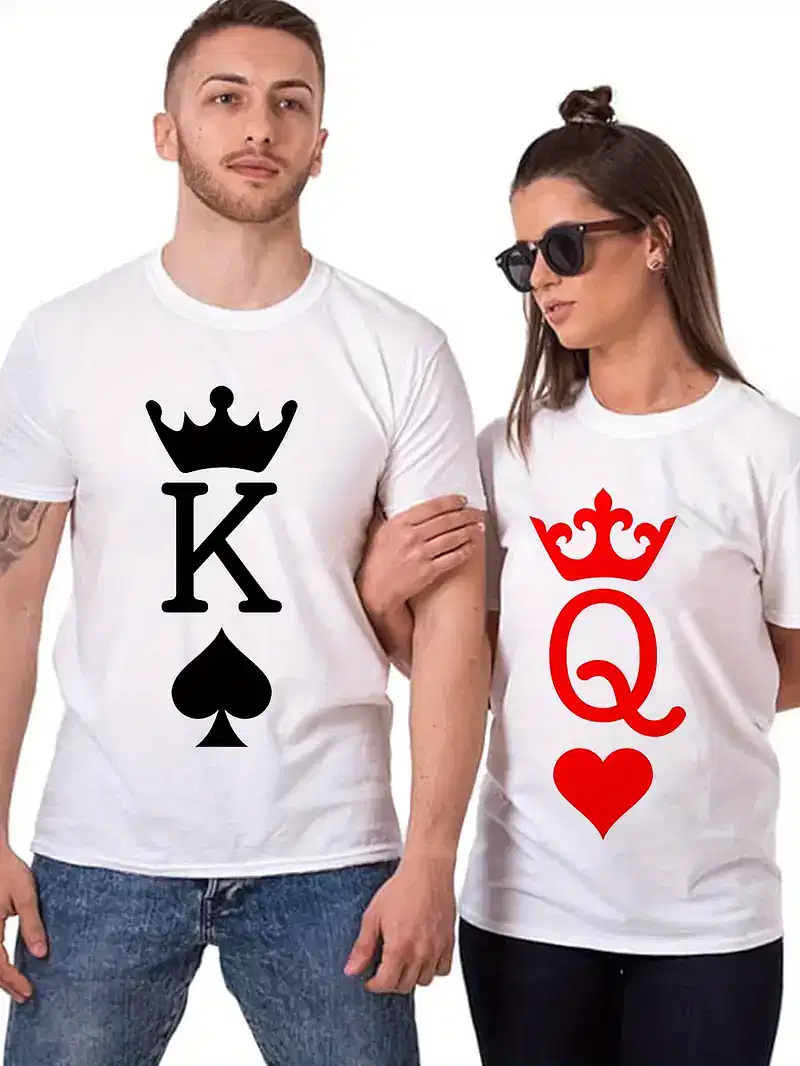 Couple Front Print T-shirt Graphic Tee Summer Casual Tee Streetwear Top For Boyfriend Girlfriend, The Best Family Holiday Gift