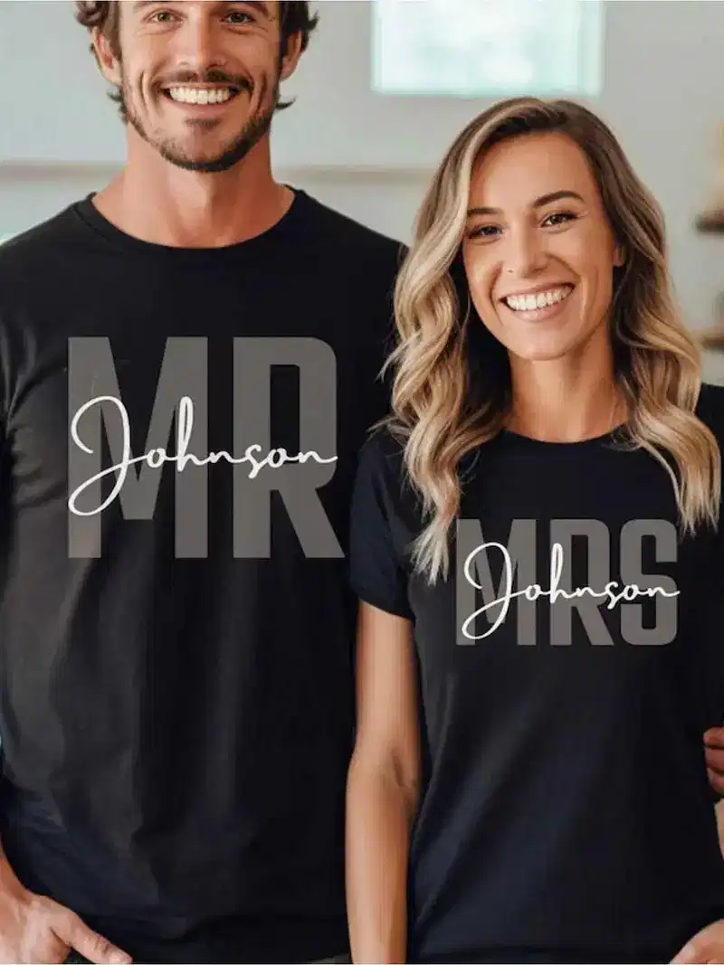 Personalized Name Couple Matching T-Shirt, Mr and Mrs T-Shirt, Father's Day T-Shirt, The Best Family Matching Gift