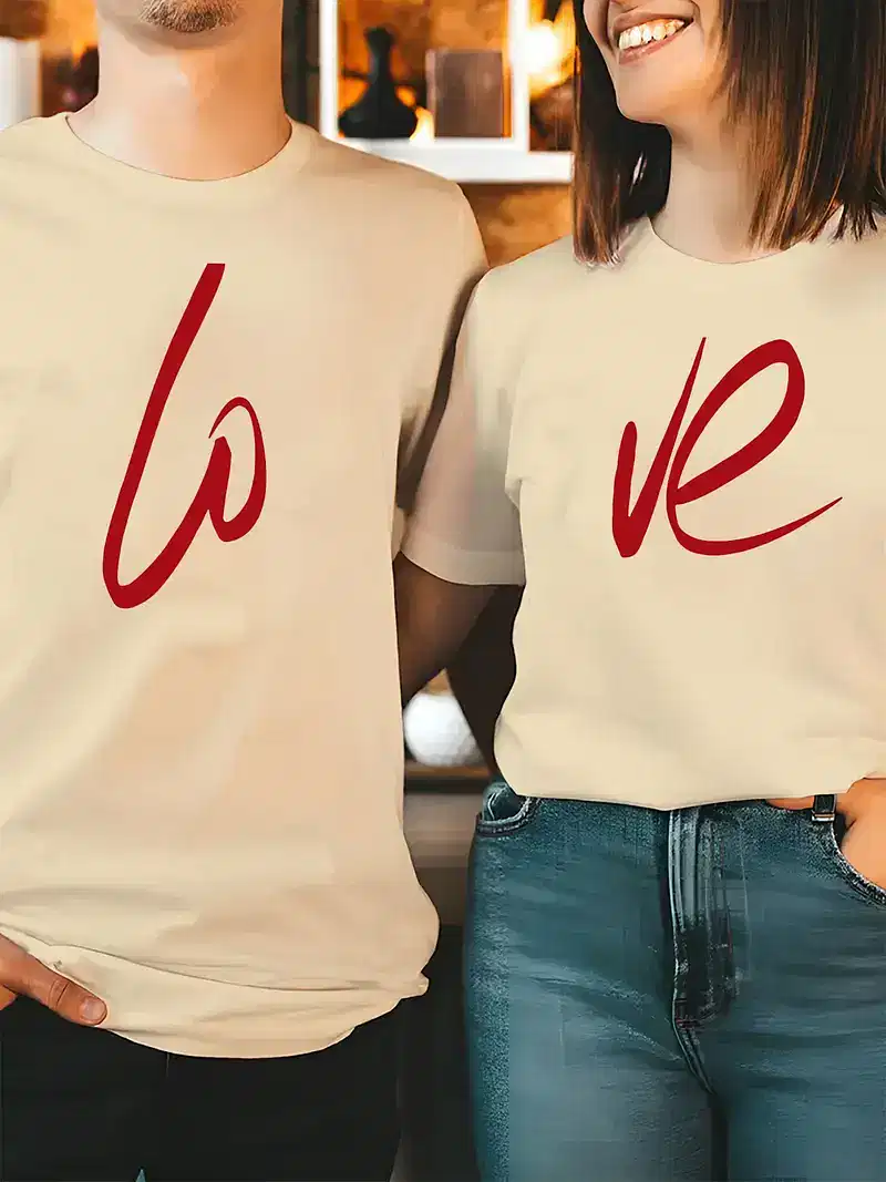 Couple Matching T-Shirt With Love Print Design For Summer, Father's Day T-Shirt, The Best Family Matching Gift