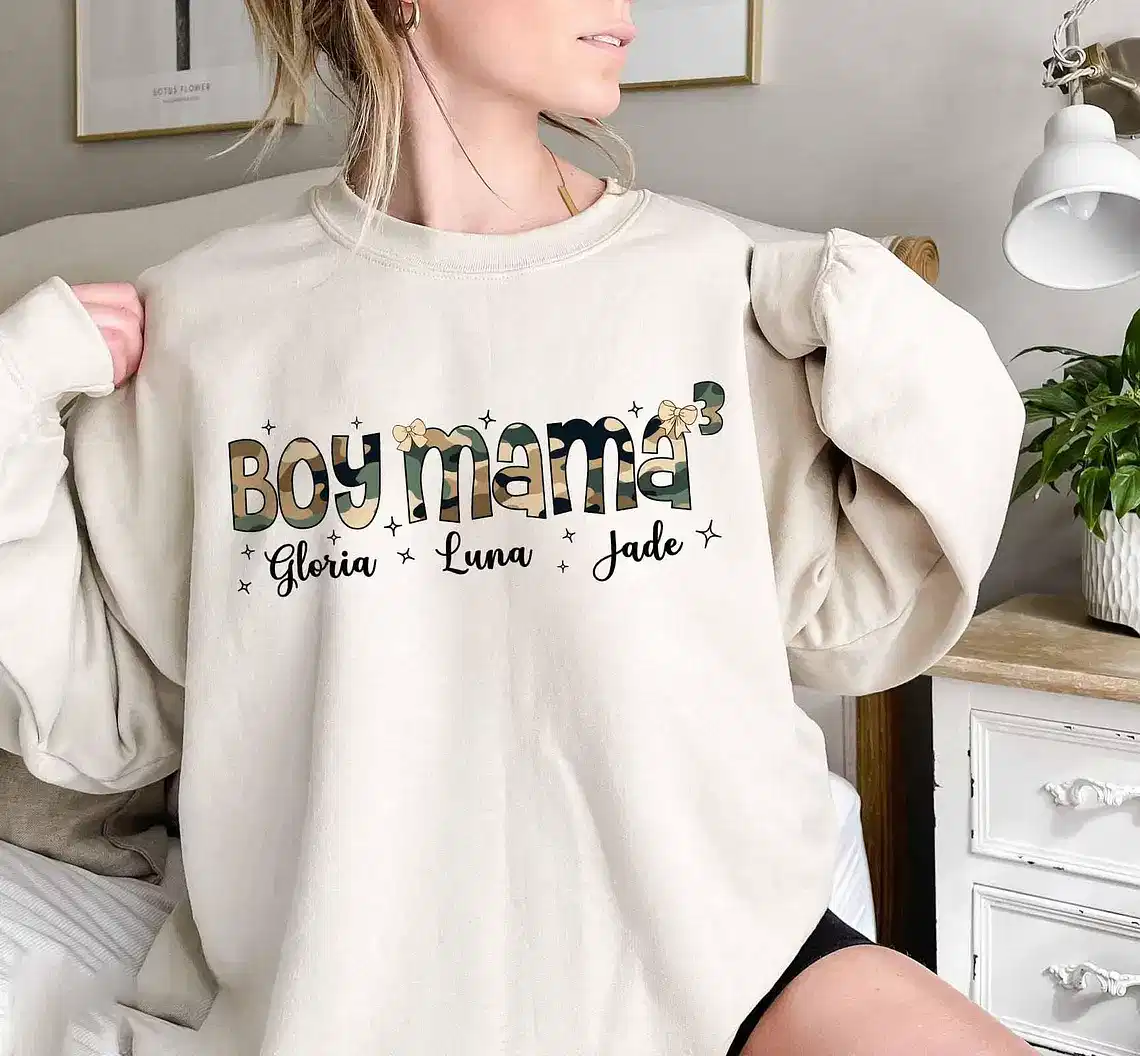 Custom Boy Mama Camo, Camo Coquette Bow T-Shirt, Boy Mom Name Kids Tee, The Best Mother's Day Gift