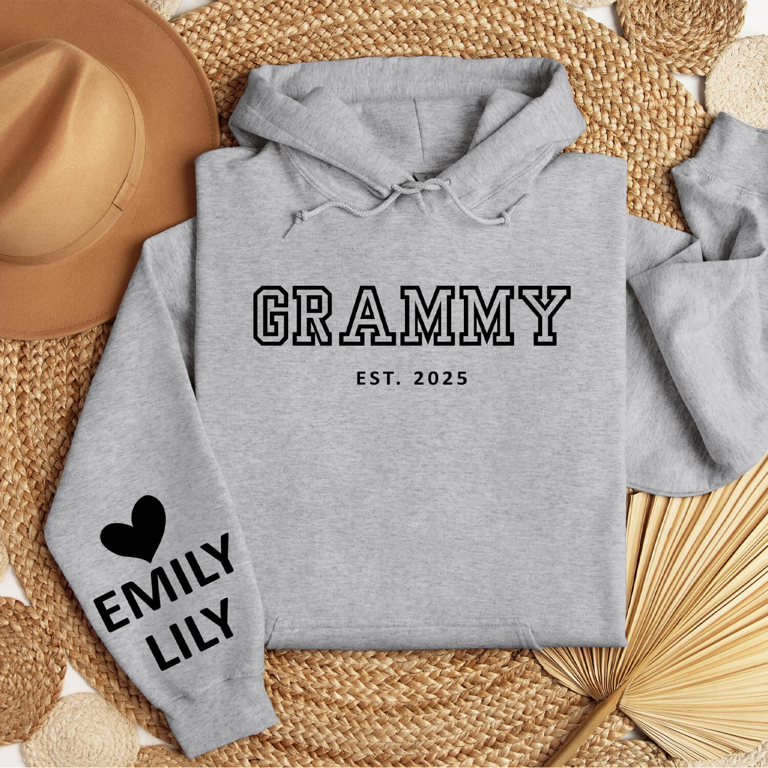 Custom Grammy Hoodie with Grandkids Names on Sleeve , Gift For Grammy - The Best Mother's Day Gift
