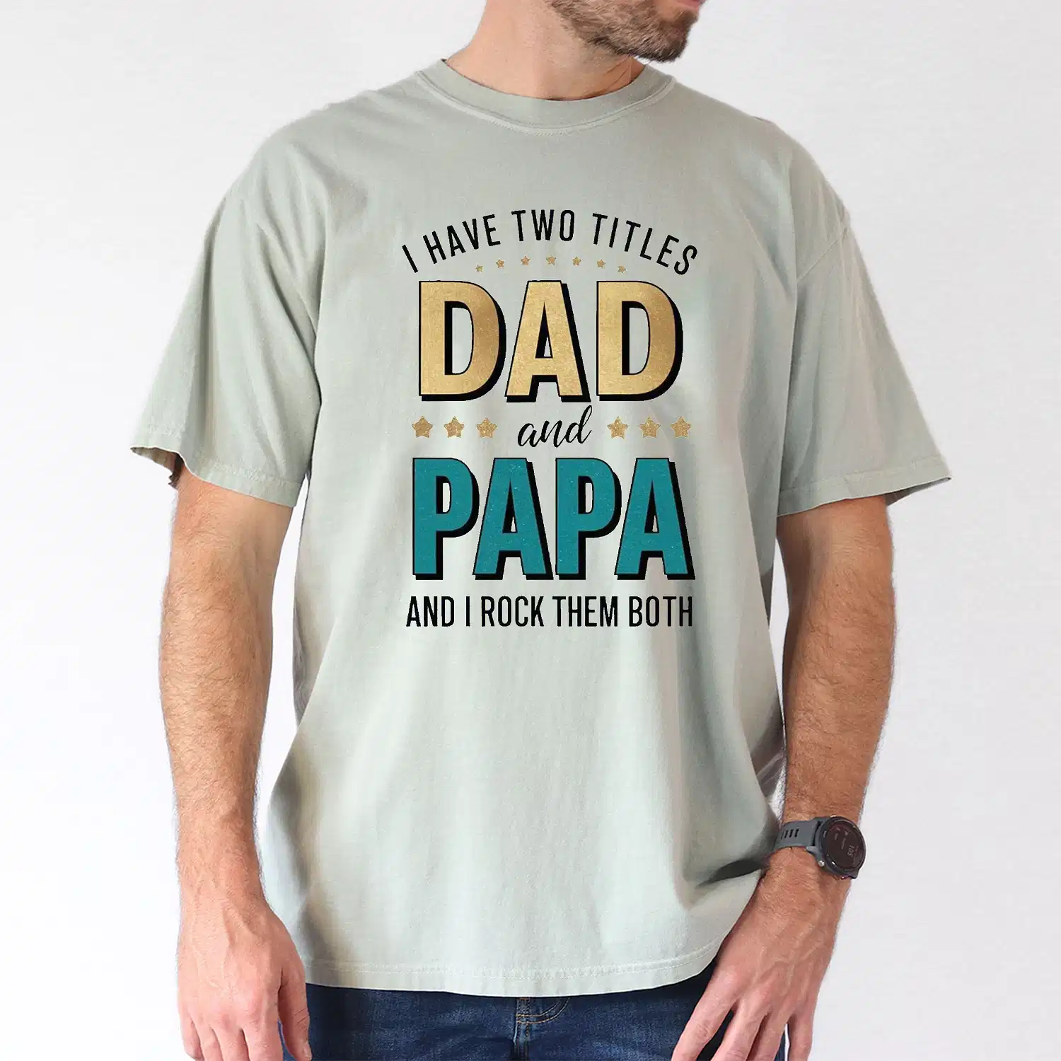 Dad & Papa Bold Letter Print with Stars T-Shirt, The Best Father's Day Gift