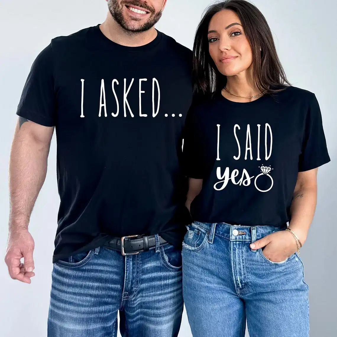 Couple Matching T-Shirt With I Asked and I Said Yes Print Design, The Best Family Matching Gift