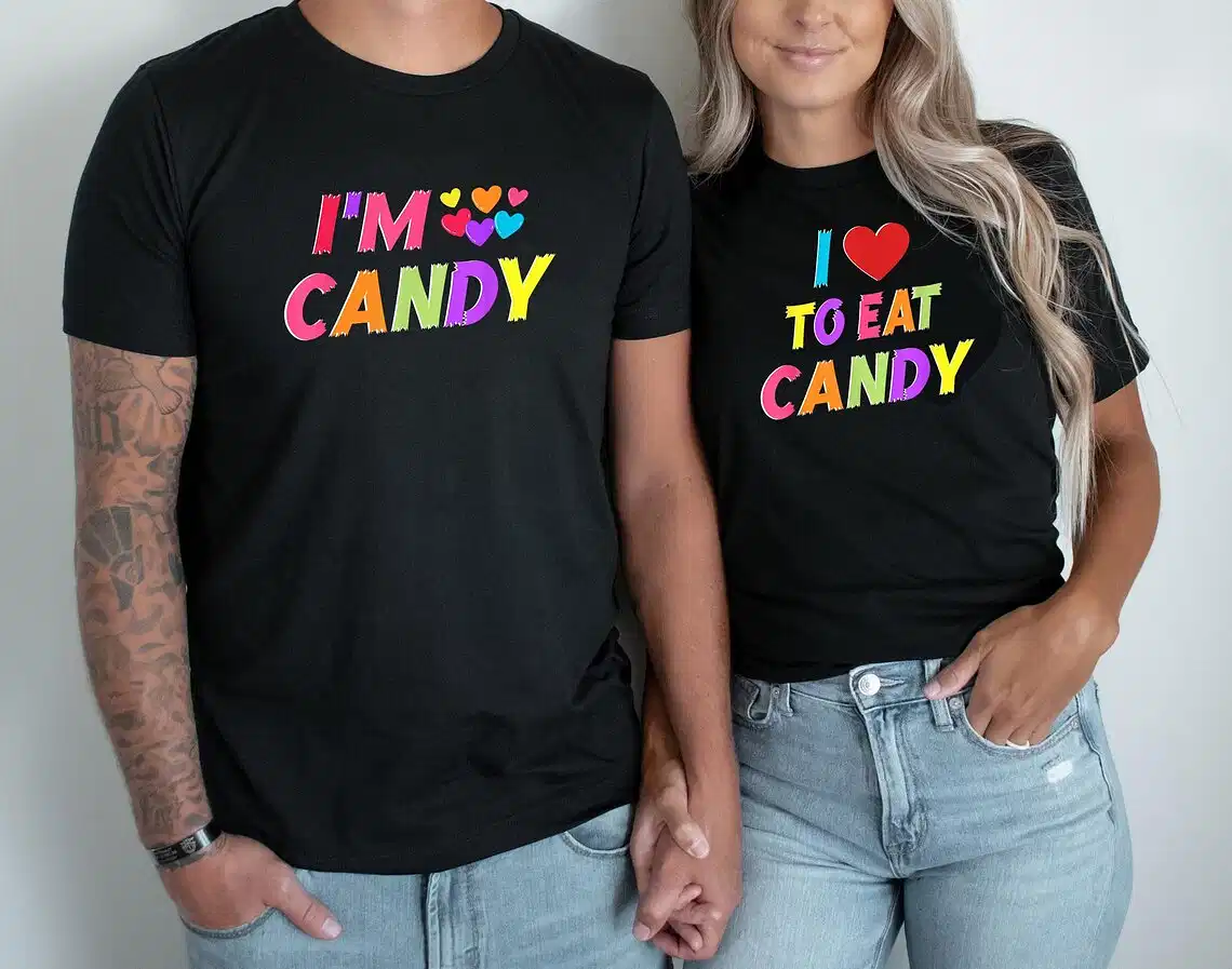 Couple Matching T-Shirt With I Candy and I To Eat Candy Print Design, The Best Family Matching Gift