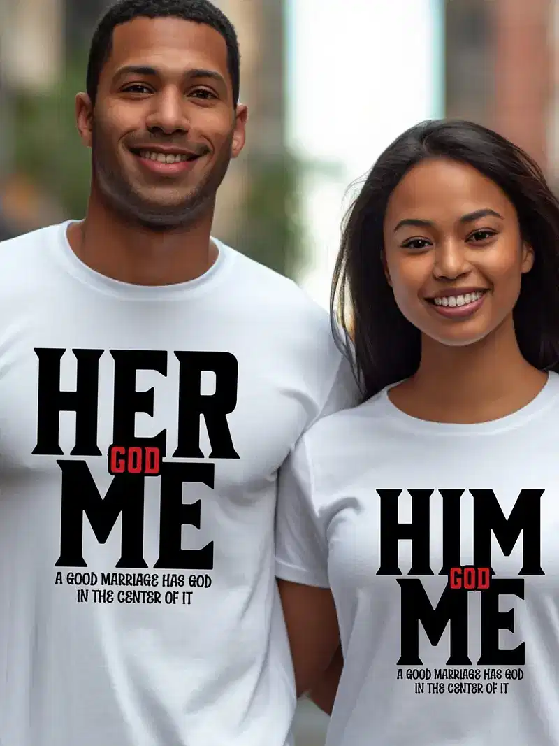 Couple Matching T-Shirt, Her God Me and Him God Me Print Design For Summer, Father's Day T-Shirt, The Best Family Matching Gift