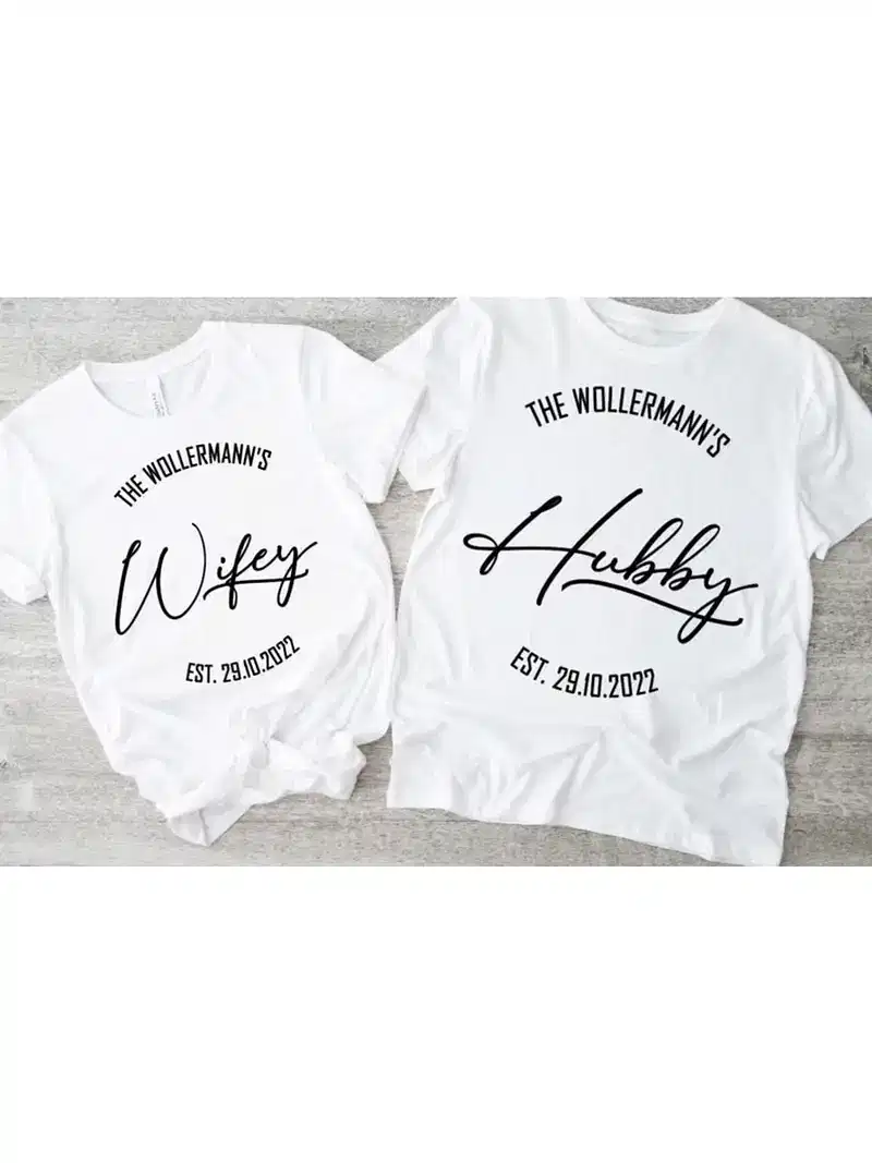 Hubby Wifey T Shirts, Matching Wedding T-Shirts, Anniversary T-Shirts, Honeymoon Mr And Mrs T-Shirts