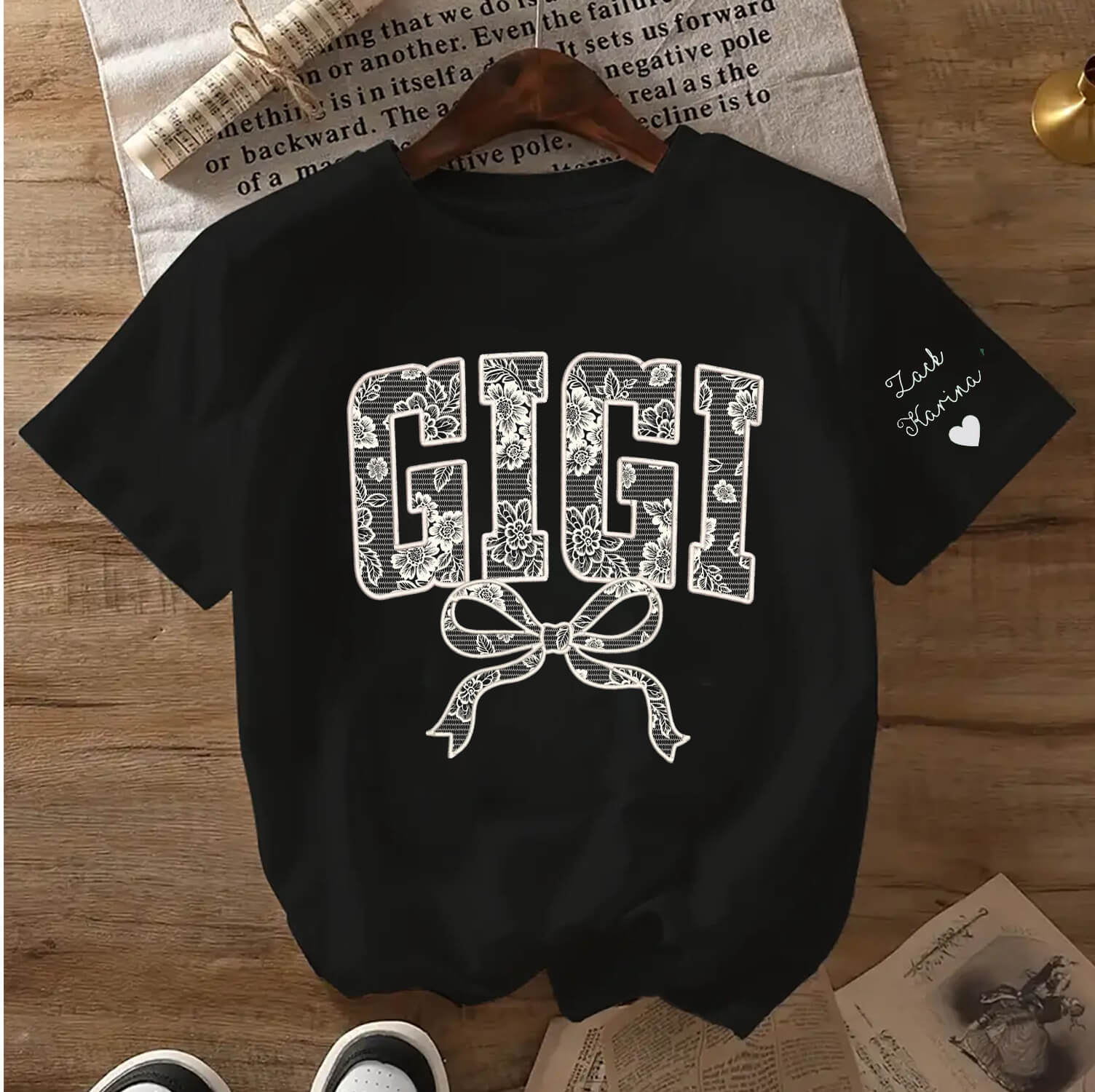 Personalized Lace Gigi Coquette Shirt, Mothers Day Gift, Floral Gigi Lace Shirt, Trendy Lace Print Crewneck - The Best Mother's Day Gift