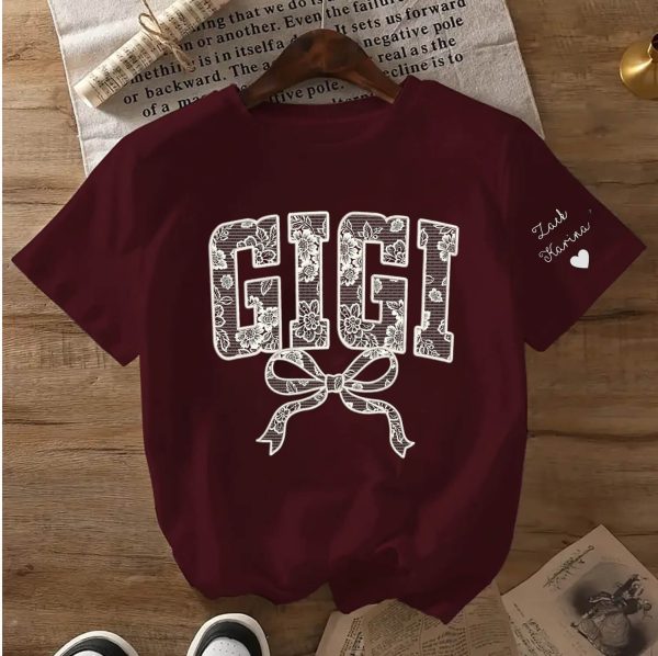 Personalized Lace Gigi Coquette Shirt, Mothers Day Gift, Floral Gigi Lace Shirt, Trendy Lace Print Crewneck - The Best Mother's Day Gift - Image 2