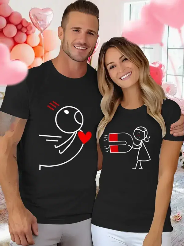 Couples Matching T-Shirt with Love and Magnet Design, The Best Family Matching Gift - Image 2