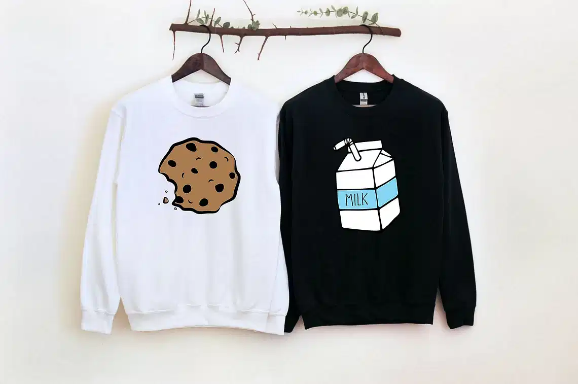Couples Matching Sweatshirt With Milk and Cookies Print Design, The Best Family Matching Gift