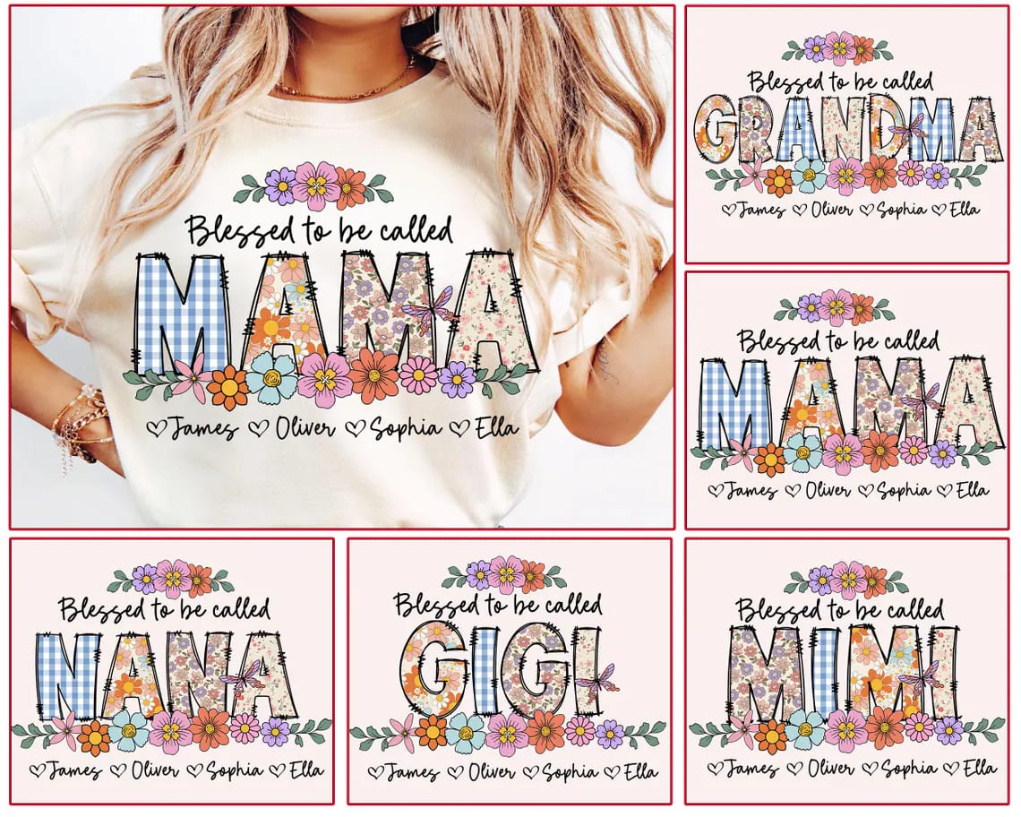 Personalize Blessed To Be Called Grandma, Custom Gigi with Name Kids Tee -  The Best Mothers Day Gift