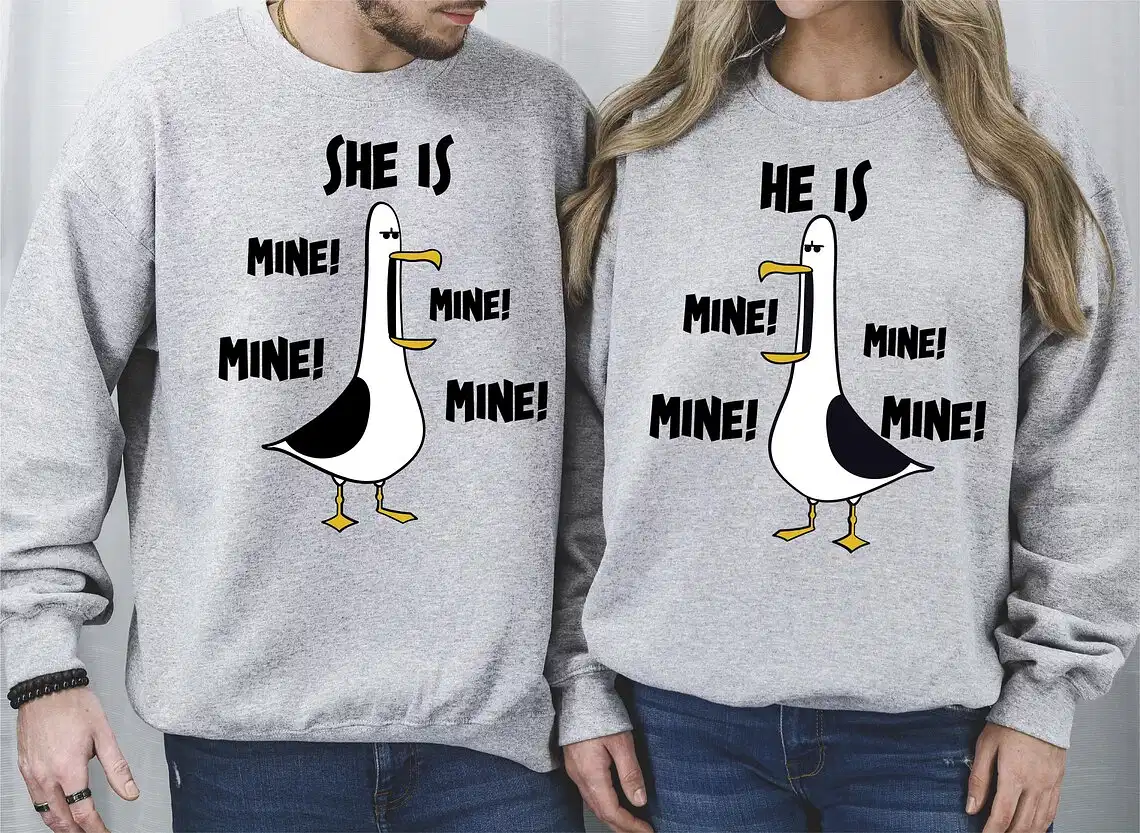 Couples Matching Sweatshirt With She Is Mine and He Is Mine Print Design, The Best Family Matching Gift