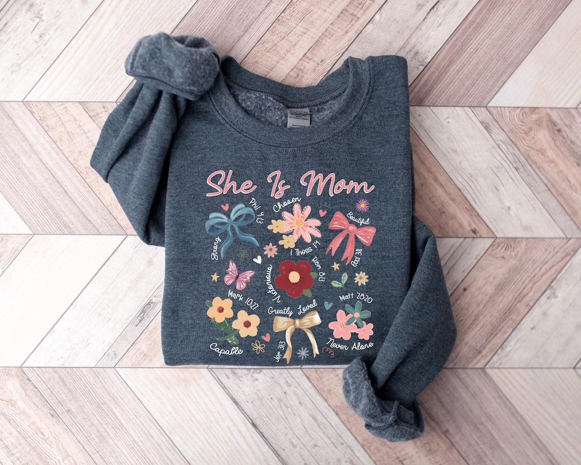 She is Mom Coquette, Christian Mama, Boho Floral Mama, Wildflower Mama Sweatshirt, Mother's Day Gift