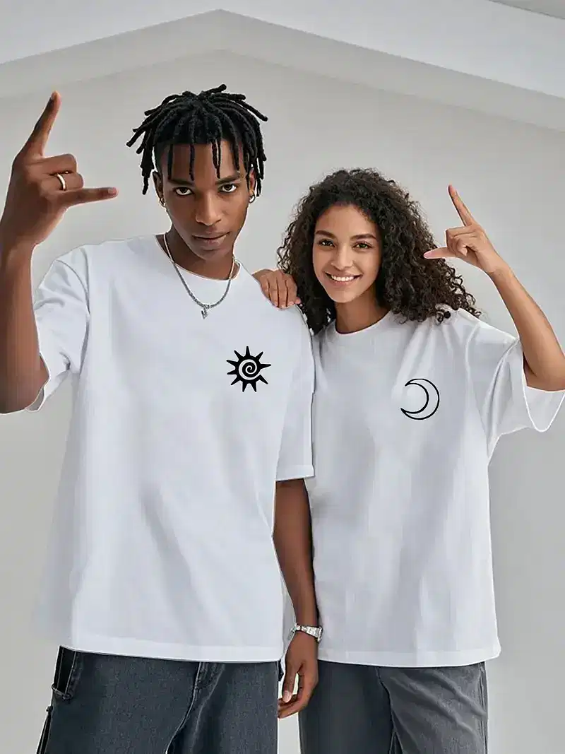 Couple Matching T-Shirt With Romantic Sun and Moon Print Design, The Best Family Matching Gift