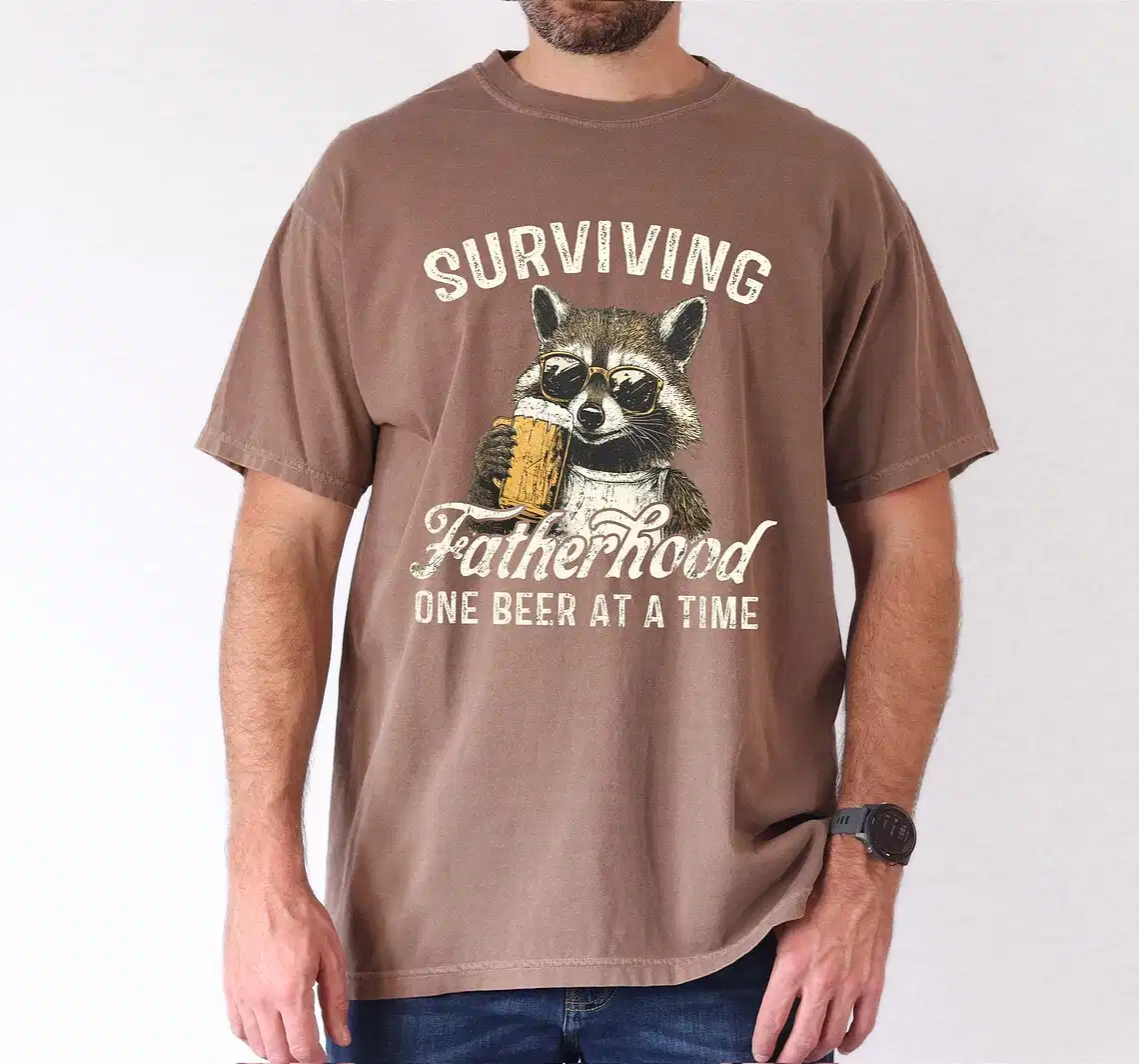 Surviving Fatherhood One Beer At A Time, Funny Father Tee, Drinking Husband, Fathers Day Gift, Gift for Dad, Sarcastic Dad Grandpa T-Shirt