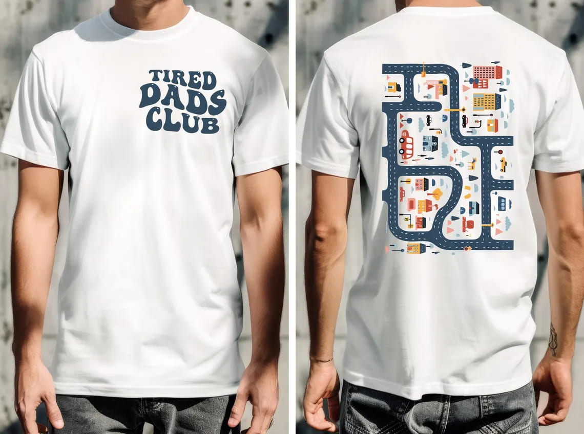 Tired Dads Club T-Shirt, Cute Tired Dads Club, Play Cars On Dad's Back, Mat Road Car Race Track Shirt, Father's Day Gift