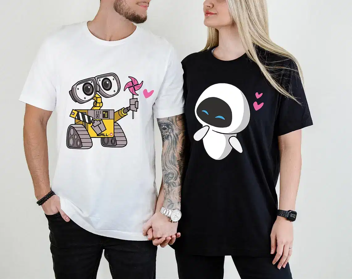 Couples Matching T-Shirt With Wall E and Eve Print Design, The Best Family Matching Gift