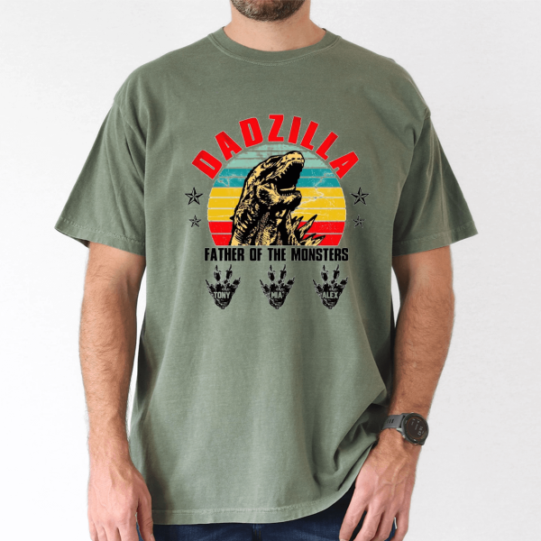 Personalized Dadzilla Tee, Retro Monster Dad with Kids' Names - The Best Father's Day Gift - Image 4
