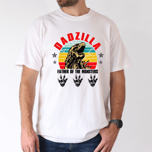 Personalized Dadzilla Tee, Retro Monster Dad with Kids' Names - The Best Father's Day Gift - Image 3