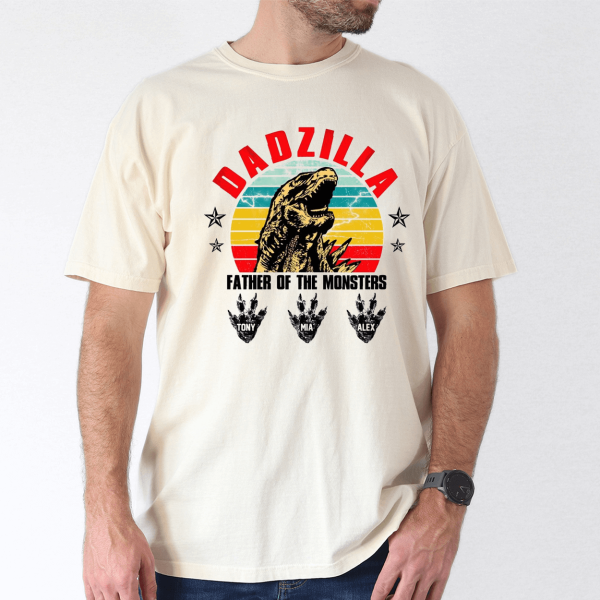 Personalized Dadzilla Tee, Retro Monster Dad with Kids' Names - The Best Father's Day Gift - Image 2