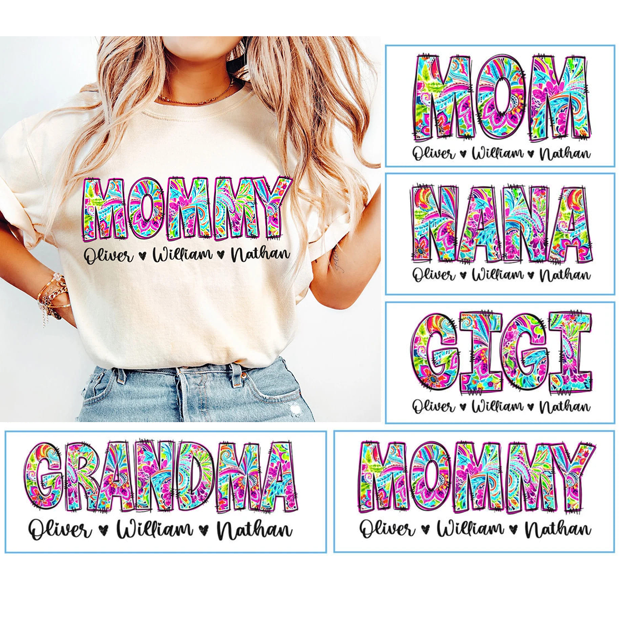 Custom Grandma, Floral Boho Mommy, Personalized Gigi, Floral Mama T-Shirt - The Best Mother's Day Gift