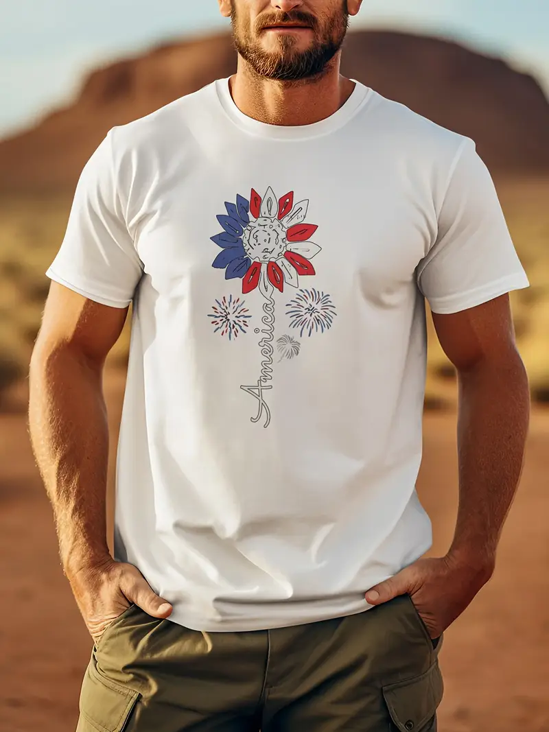 4th of July T-Shirt – Independence Day Gift, Front Print Short Sleeve Tee, Casual & Breathable Summer Top