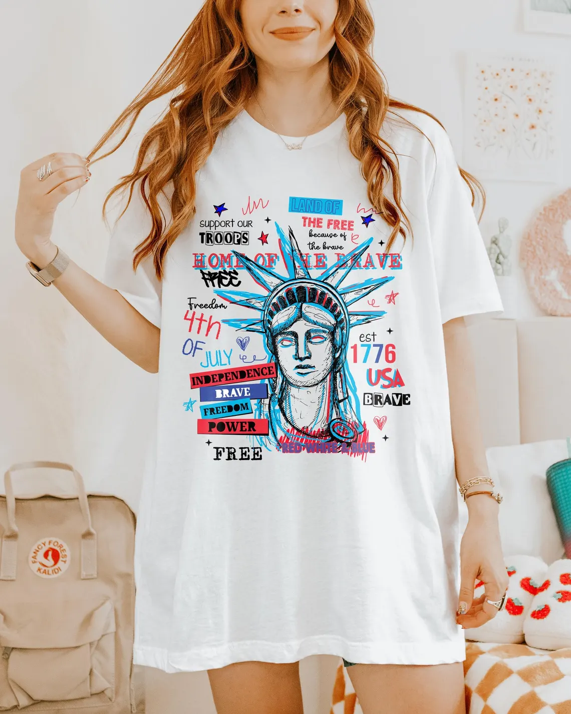 4th of July Shirt – Land of the Free Tee with Statue of Liberty – Patriotic Independence Day T-Shirt