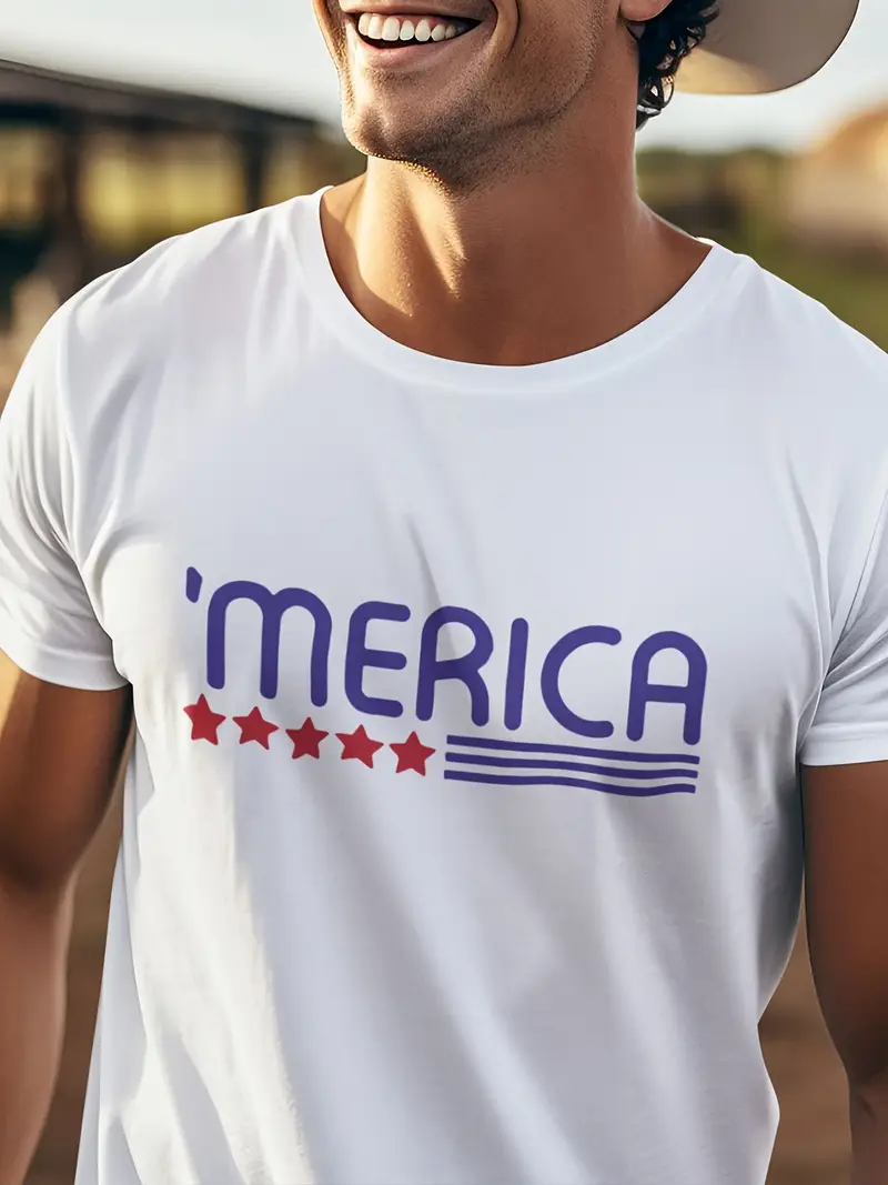 ‘MERICA’ Graphic Tee – 100% Cotton Breathable Crew Neck Short Sleeve – Patriotic Casual T-Shirt for Summer