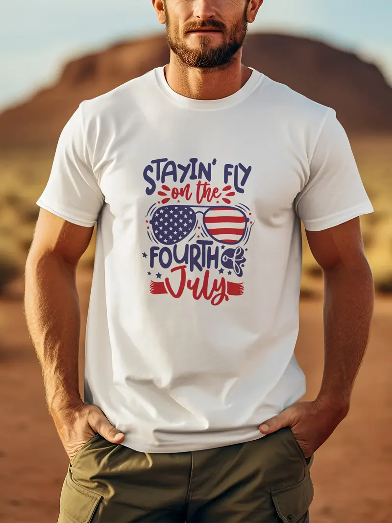 4th of July Red and Blue Shirt – Men's Patriotic Short Sleeve Tee, Comfortable & Breathable Summer Top, Casual USA Flag T-Shirt