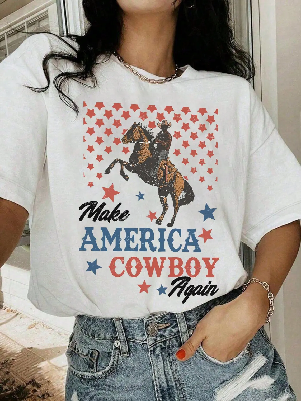 Western 4th of July T-Shirt – Make America Cowboy Again Patriotic Cowboy Tee, Country Western Shirt, Independence Day Graphic Shirt