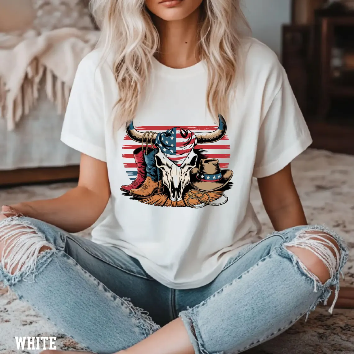Yeehaw USA Western 4th of July T-Shirt – Country Cowgirl Cowboy Patriotic Tee, American Flag Rodeo Graphic Tee