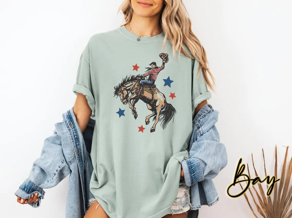 American Cowboy 4th of July Shirt – Patriotic Rodeo Tee, Land of the Free, Home of the Brave