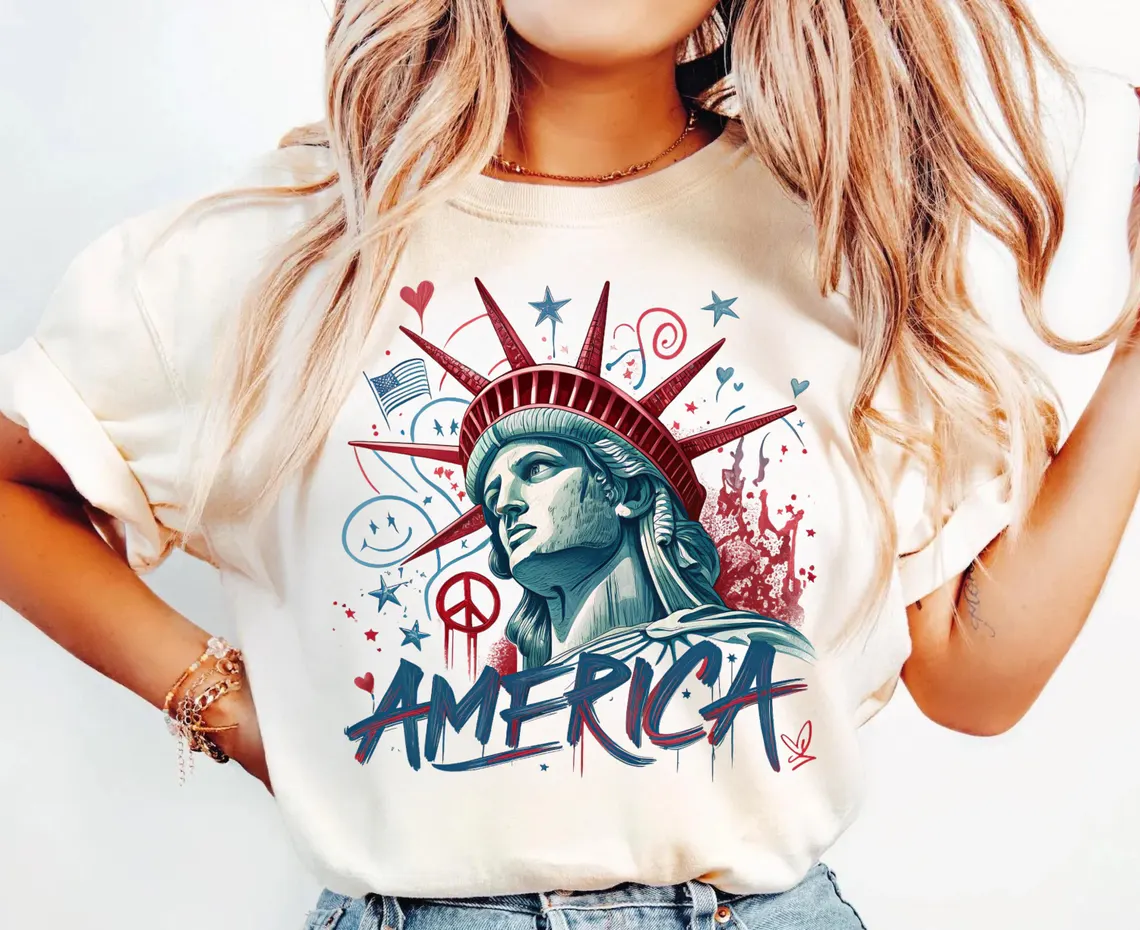 4th of July Shirt – Statue of Liberty & USA Flag Graphic Tee – Patriotic Independence Day T-Shirt