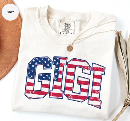 4Th July Coquette Gigi Flag Bow T-Shirt, Matching Family Tee, Patriotic Soft Girl Aesthetic Grandma Gift Fireworks Celebration USA Stars & Sass