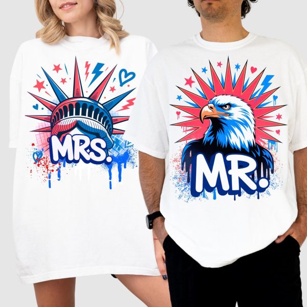4th Of July Matching Couple Shirts, His and Hers Independence Day Tee, American Couple Shirt, Husband and Wife Matching Fourth of July Shirt - Image 2