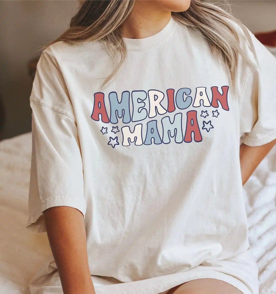 4th Of July Tee, American Mama T-Shirt, Fourth Of July Shirt, Memorial Day Shirt, Patriotic Mom T-Shirt