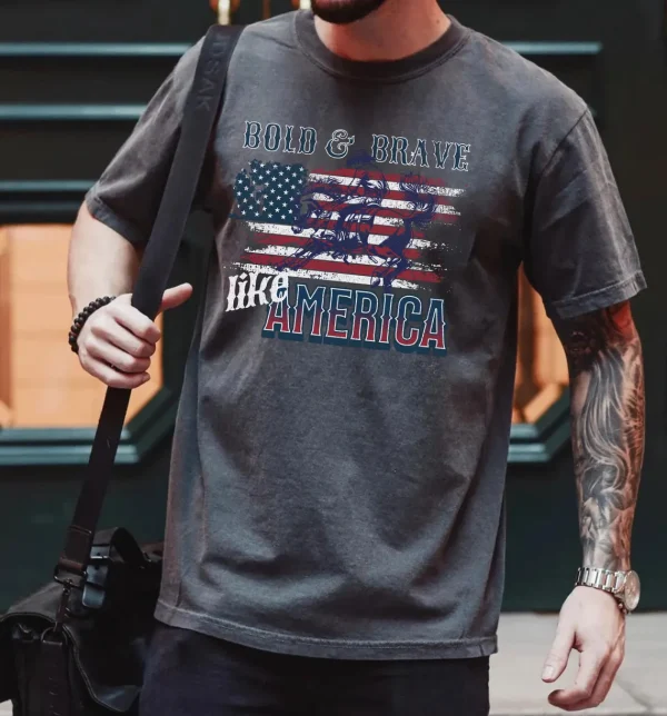 American Cowboy T-Shirt – Bold & Brave Like America, Vintage Western Rodeo Tee with USA Flag for 4th of July & Memorial Day - Image 3