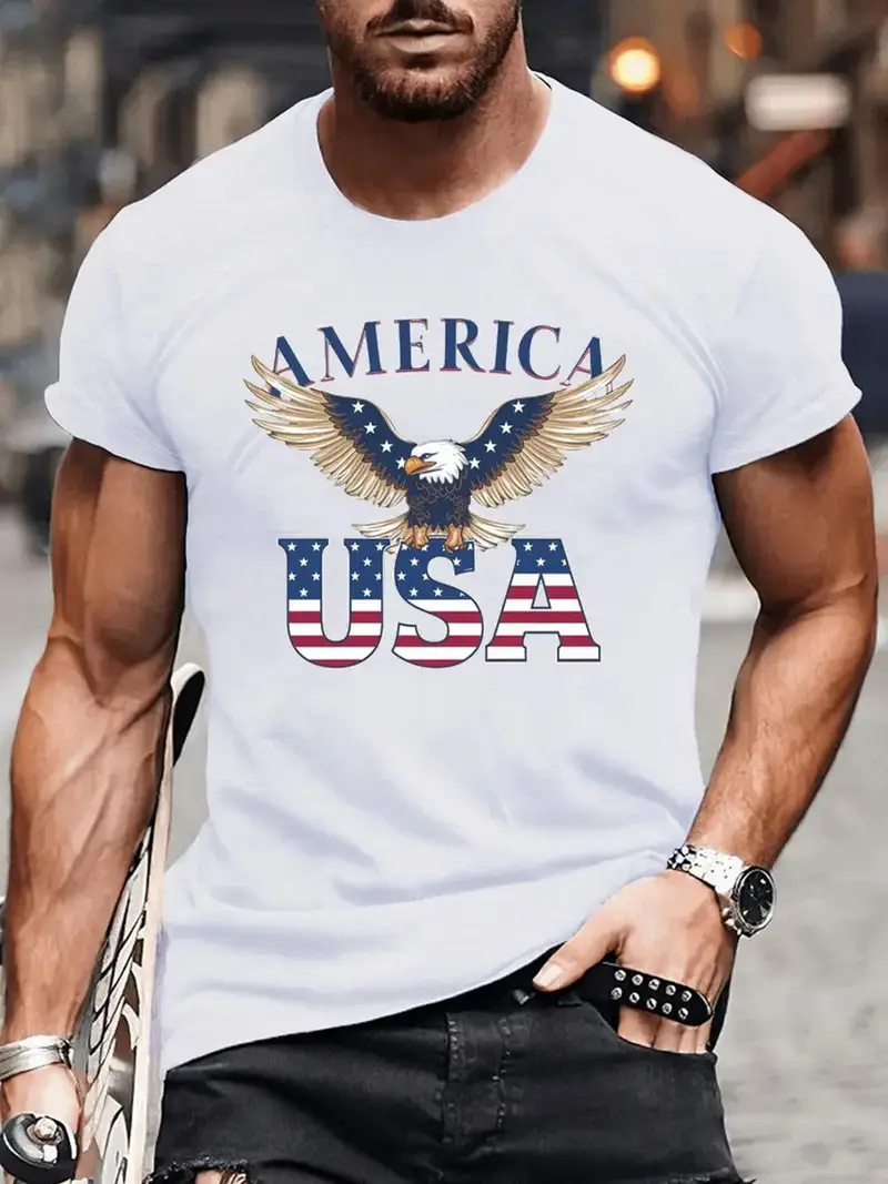 USA Eagle Graphic T-Shirt – Premium Pure Cotton Tee for Men – Trendy High-Street Fit with Bold Patriotic Print